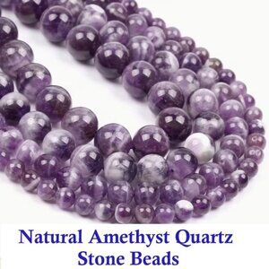 Natural Amethyst Quartz Stone Beads   15" Strand